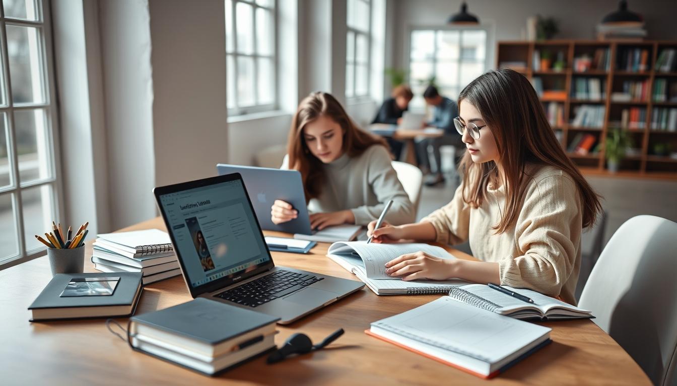 Student preparing for exams with study materials